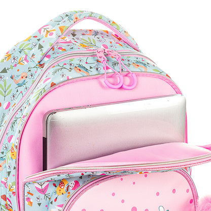 EAZY KIDS 17 inch School Bag Set of 3 w/4 Wheel Trolley, Pencil Pouch - Love Pink