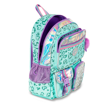 EAZY KIDS 17 inch School Bag Set of 4 w/4 Wheel Trolley, Lunch Bag and Pencil Pouch - Love Green