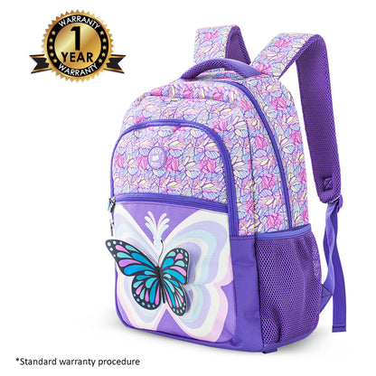 EAZY KIDS 18 inch Set of 5 Backpack w/ Water Bottle, Lunch Box, Lunch Bag and Pencil Case - 3D Butterfly Purple