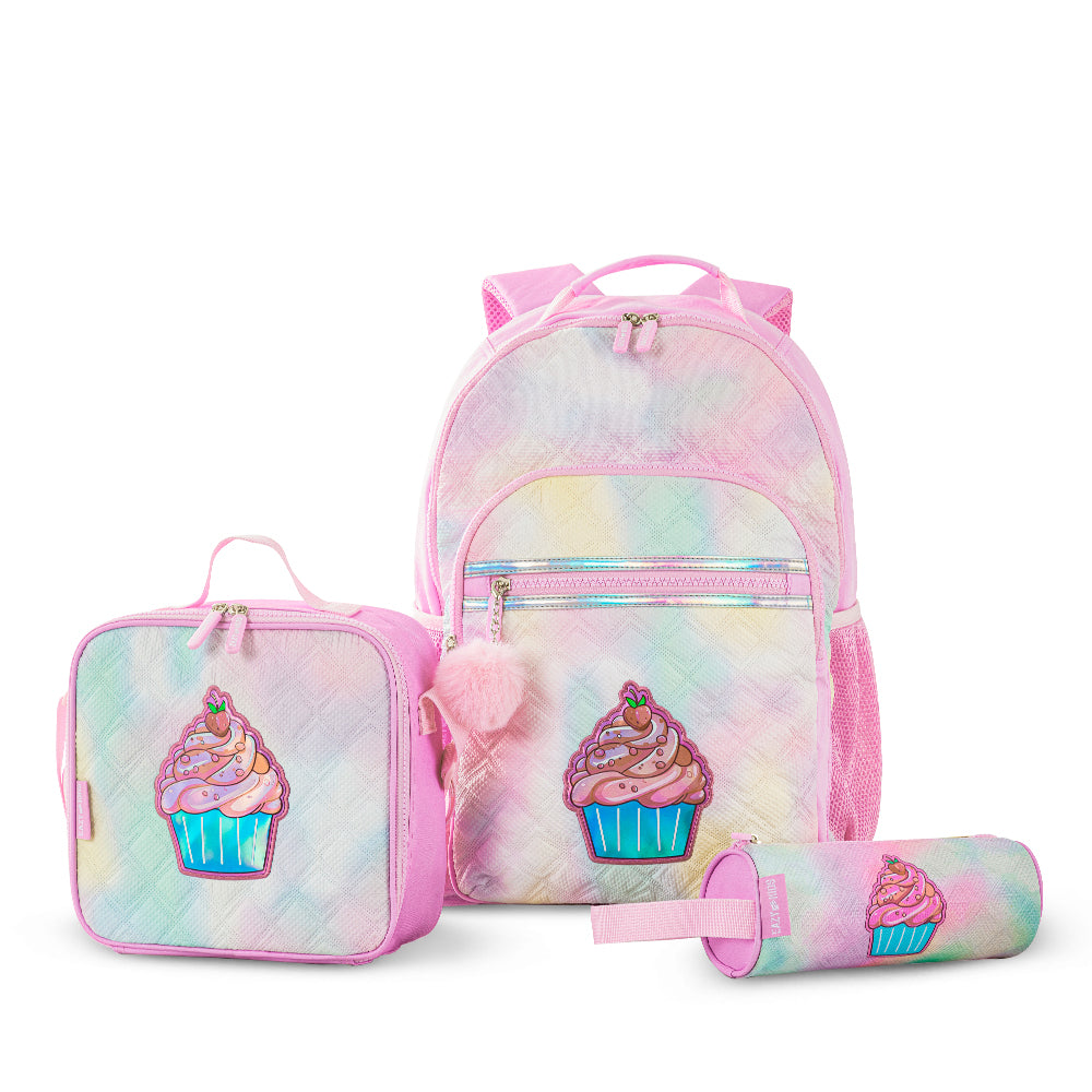 EAZY KIDS 17 inch Set of 4 Backpack w/ BT Headset, Lunch Bag and Pencil Case - Sugar Pop Pink