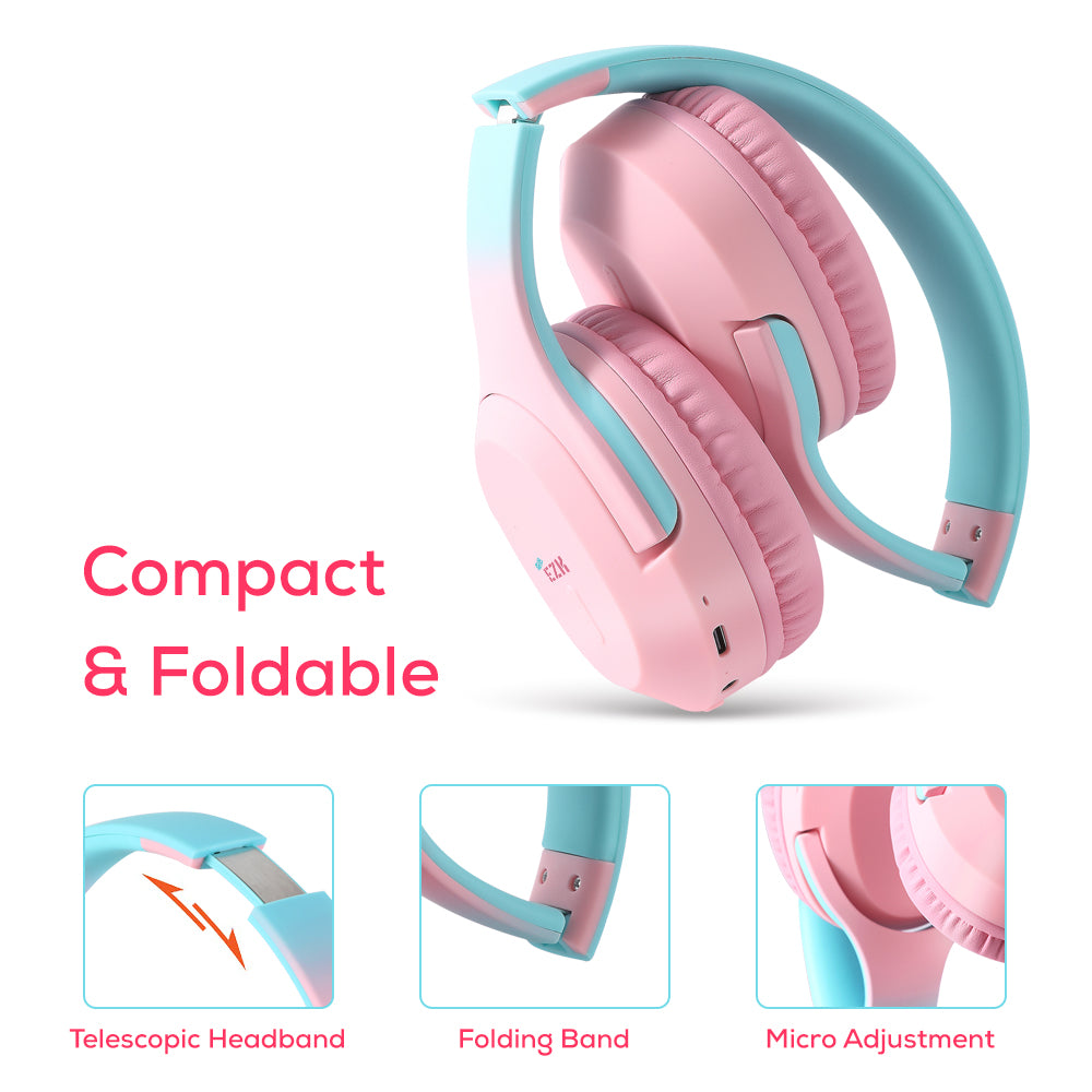 EAZY KIDS 17 inch Set of 4 Backpack w/ BT Headset, Lunch Bag and Pencil Case - Sugar Pop Pink