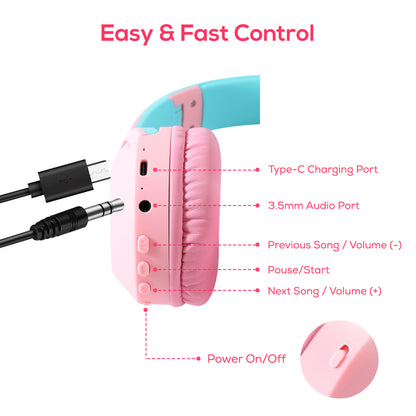 EAZY KIDS 17 inch Set of 4 Backpack w/BT Headset, Lunch Bag and Pencil Case - Girl Glitter Green