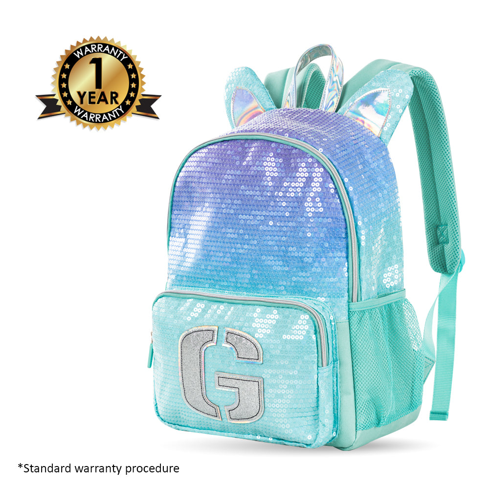 EAZY KIDS 17 inch Set of 4 Backpack w/BT Headset, Lunch Bag and Pencil Case - Girl Glitter Green