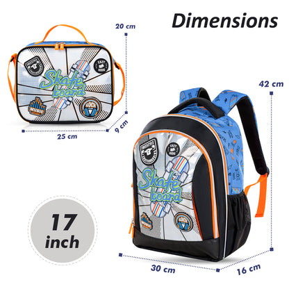 EAZY KIDS 17 inch Set of 4 Backpack w/BT Headset, Lunch Bag and Pencil Case - Skate Board