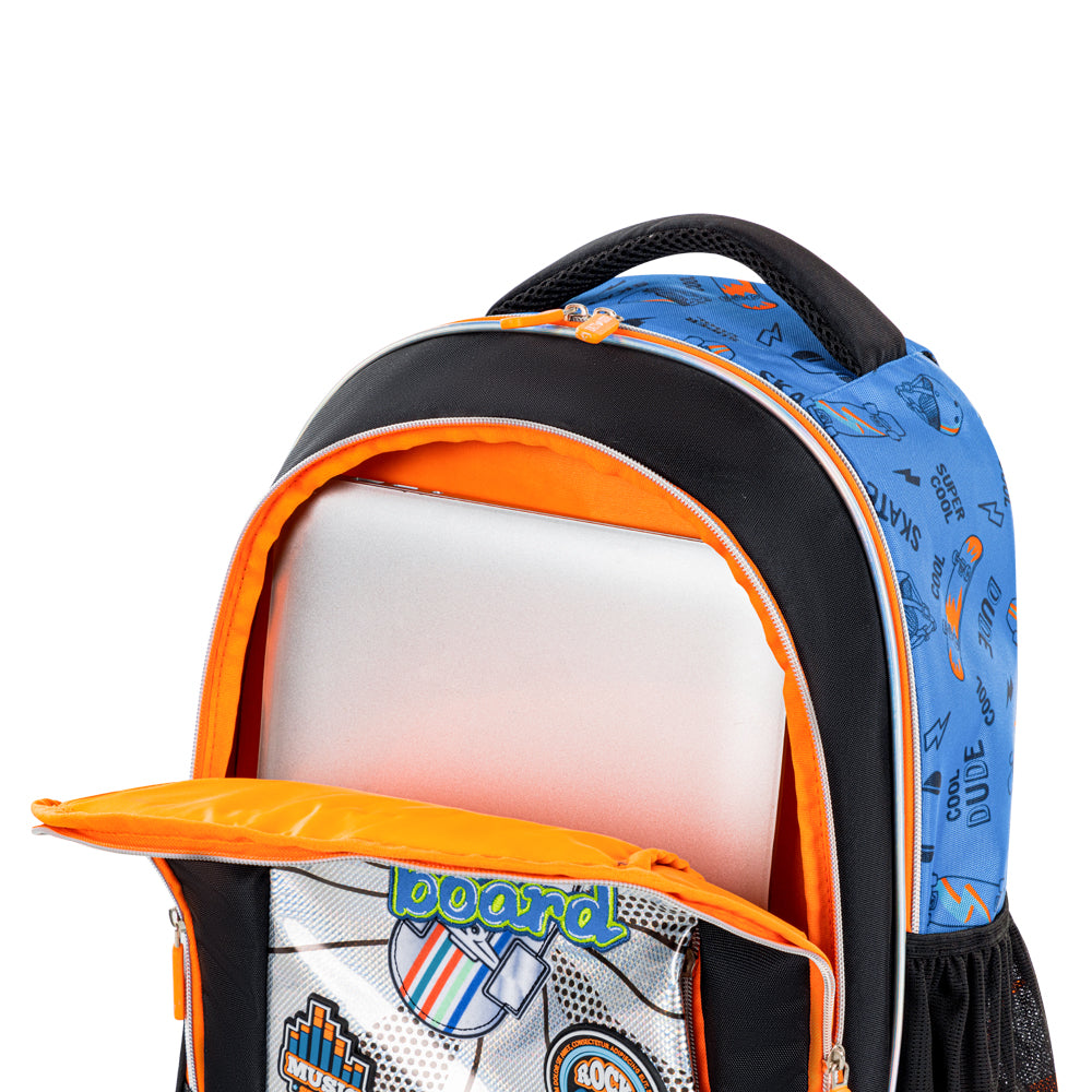 EAZY KIDS 17 inch Set of 4 Backpack w/BT Headset, Lunch Bag and Pencil Case - Skate Board
