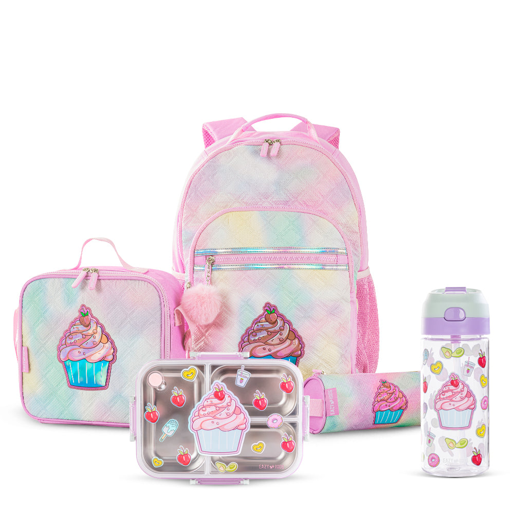 EAZY KIDS 17 inch Set of 5 Backpack w/ Water Bottle, Lunch Box, Lunch Bag and Pencil Case - Sugar Pop Pink