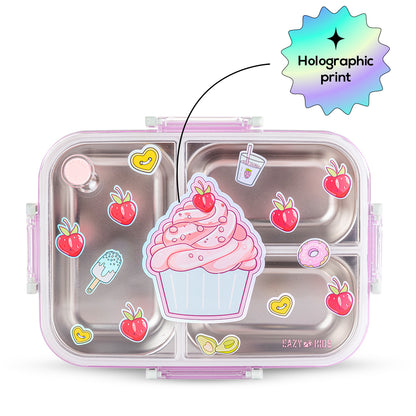 EAZY KIDS 17 inch Set of 5 Backpack w/ Water Bottle, Lunch Box, Lunch Bag and Pencil Case - Sugar Pop Pink