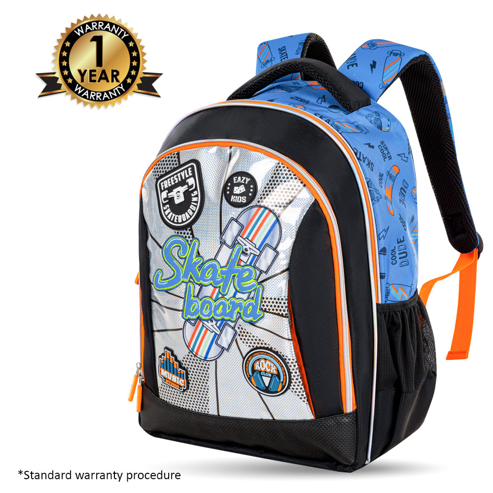 EAZY KIDS 17 inch Set of 5 Backpack w/ Water Bottle, Lunch Box, Lunch Bag and Pencil Case - Skate Board