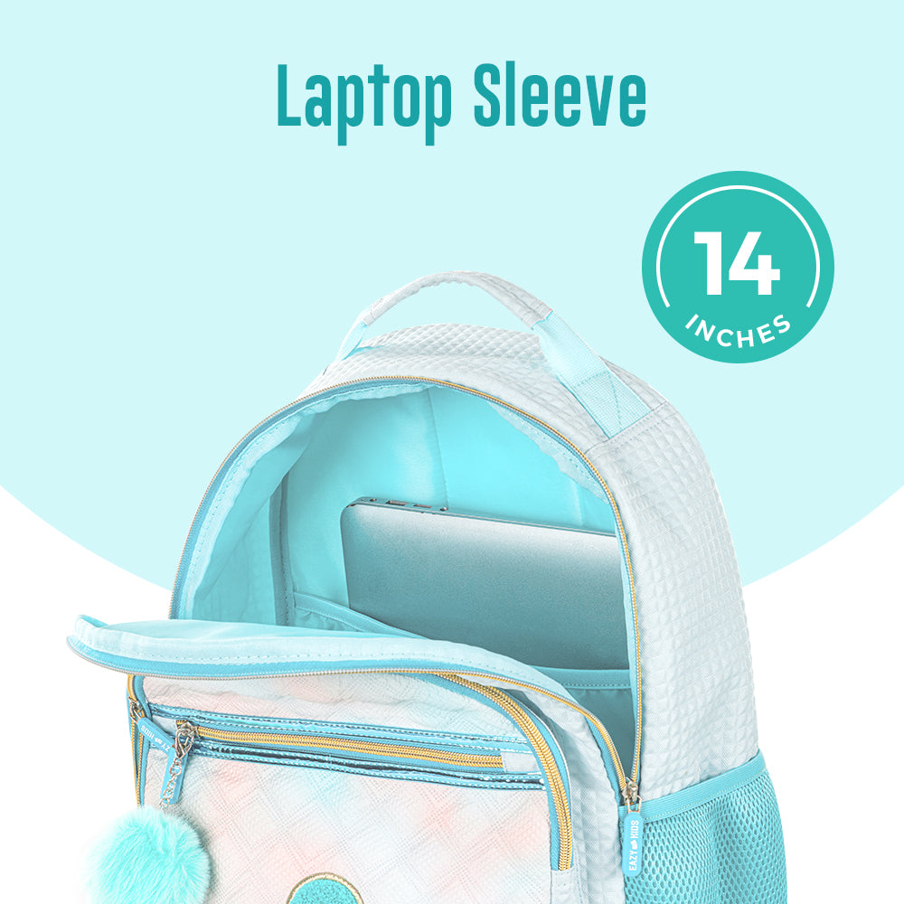 EAZY KIDS 18 inch Set of 6 Backpack w/ Water Bottle, Lunch Box, Lunch Bag and Pencil Case & BT Headset - Flora Green