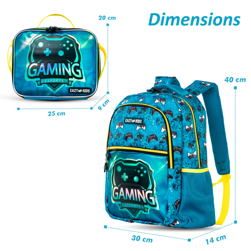 EAZY KIDS 16 inch Set of 4 Backpack w/Trolley, Lunch Bag and Pencil Case - Gaming