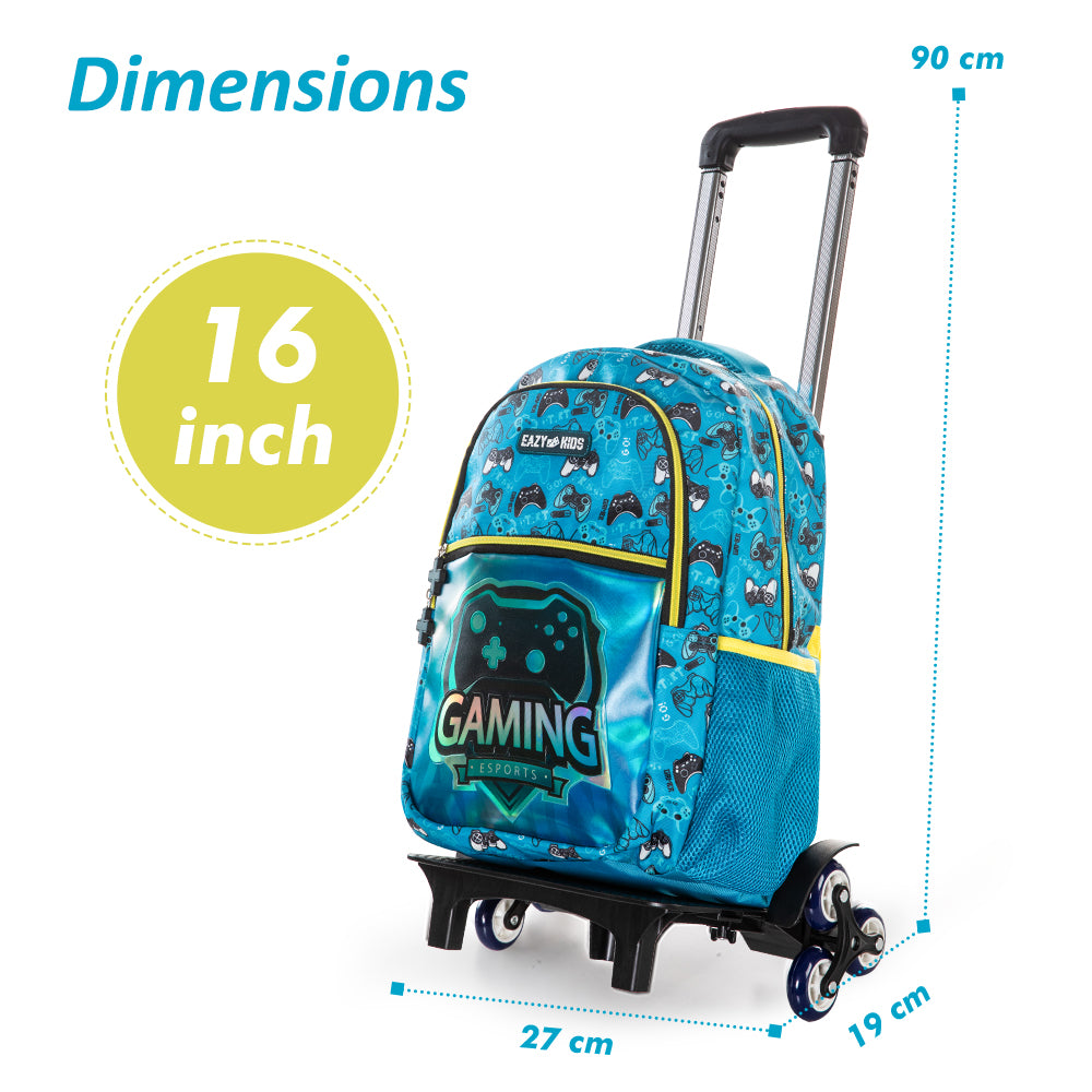 EAZY KIDS 16 inch Set of 4 Backpack w/Trolley, Lunch Bag and Pencil Case - Gaming