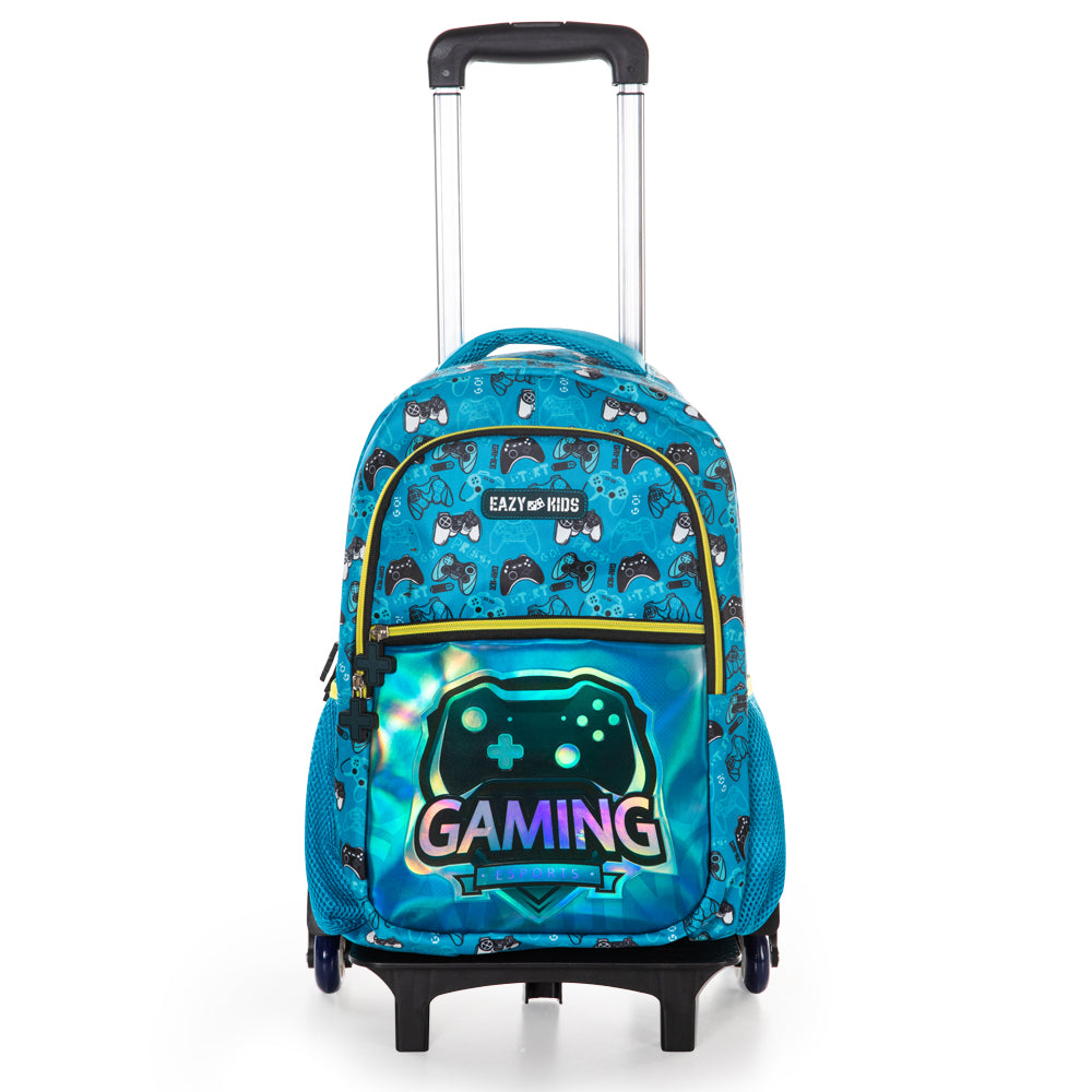 EAZY KIDS 16 inch Set of 4 Backpack w/Trolley, Lunch Bag and Pencil Case - Gaming