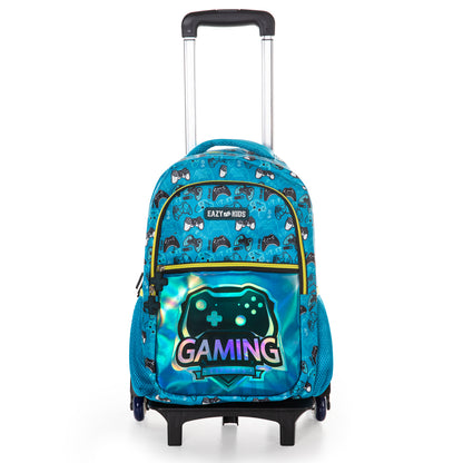 EAZY KIDS 16 inch Set of 4 Backpack w/Trolley, Lunch Bag and Pencil Case - Gaming
