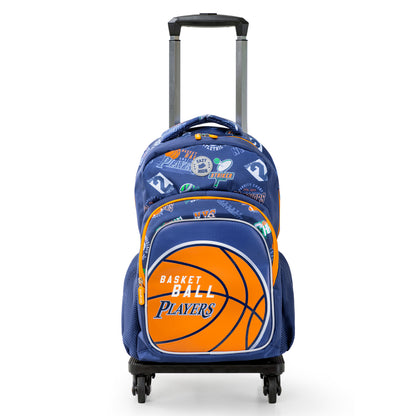 EAZY KIDS 18 inch Set of 4 Backpack w/4 Wheel Trolley, Lunch Bag and Pencil Case - Basket Ball