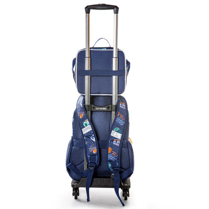 EAZY KIDS 18 inch Set of 4 Backpack w/4 Wheel Trolley, Lunch Bag and Pencil Case - Basket Ball