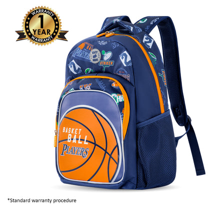 EAZY KIDS 18 inch Set of 4 Backpack w/4 Wheel Trolley, Lunch Bag and Pencil Case - Basket Ball
