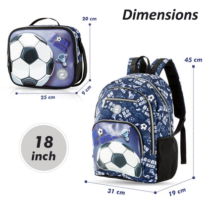 EAZY KIDS 18 inch Set of 4 Backpack w/4 Wheel Trolley, Lunch Bag and Pencil Case - Football