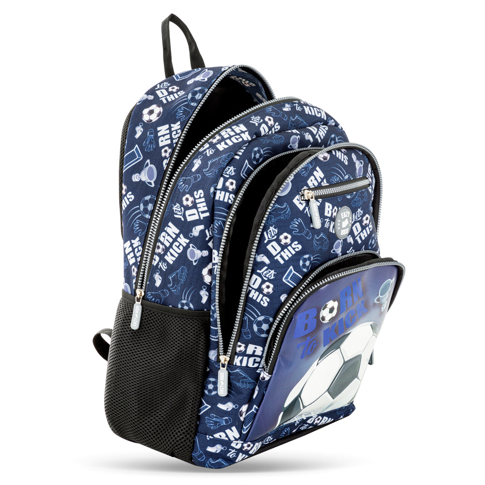 EAZY KIDS 18 inch Set of 4 Backpack w/4 Wheel Trolley, Lunch Bag and Pencil Case - Football