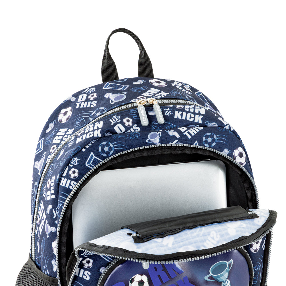 EAZY KIDS 18 inch Set of 4 Backpack w/4 Wheel Trolley, Lunch Bag and Pencil Case - Football