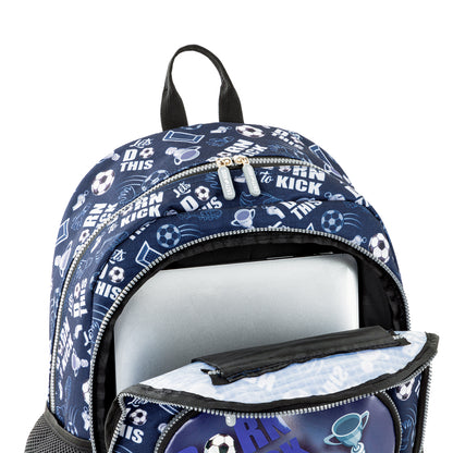 EAZY KIDS 18 inch Set of 4 Backpack w/4 Wheel Trolley, Lunch Bag and Pencil Case - Football