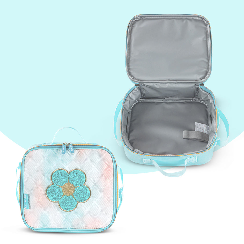 EAZY KIDS 18 inch Set of 4 Backpack w/4 Wheel Trolley, Lunch Bag and Pencil Case - Flora Green