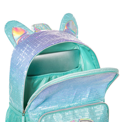 EAZY KIDS 17 inch Set of 4 Backpack w/4 Wheel Trolley, Lunch Bag and Pencil Case - Girl Glitter Green