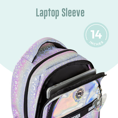 EAZY KIDS 17 inch School Bag Set of 4 w/4 Wheel Trolley, Lunch Bag and Pencil Case - Good Vibes - Silver