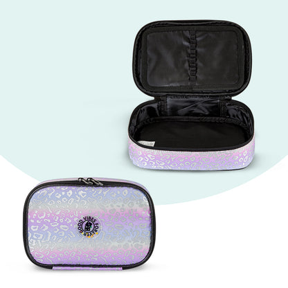 EAZY KIDS 17 inch School Bag Set of 4 w/4 Wheel Trolley, Lunch Bag and Pencil Case - Good Vibes - Silver