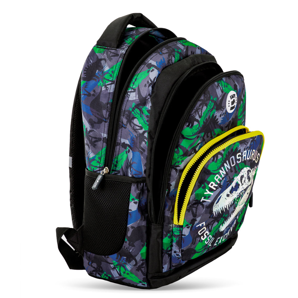 EAZY KIDS 17 inch Set of 4 Backpack w/4 Wheel Trolley, Lunch Bag and Pencil Case - T-Rex