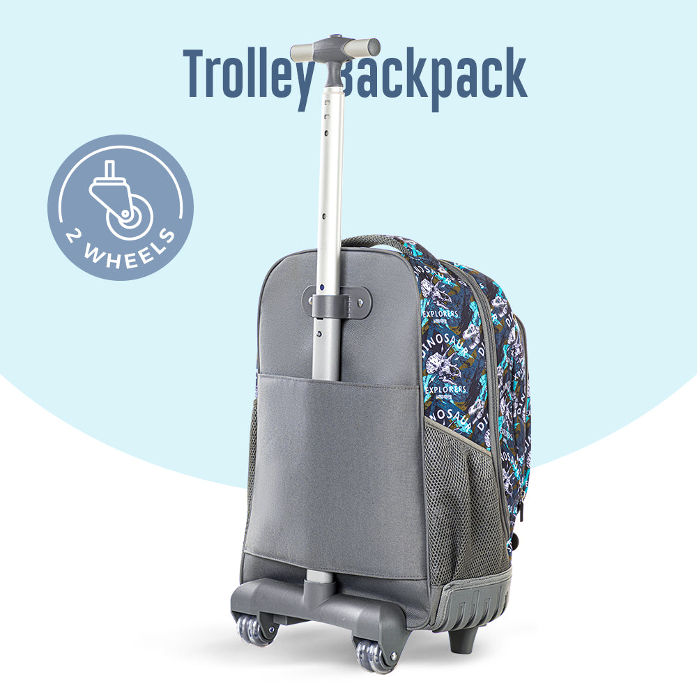 EAZY KIDS 18 inch Set of 4 Trolley Backpack w/ Water Bottle, Lunch Bag and Pencil Case-T Rex