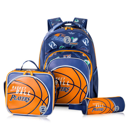EAZY KIDS 18 inch Set of 4 Backpack w/ Water Bottle, Lunch Bag and Pencil Case - Basket Ball