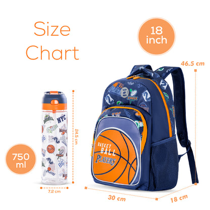 EAZY KIDS 18" Set of 4 Backpack w/ Water Bottle, Lunch Bag and Pencil Case - Basket Ball