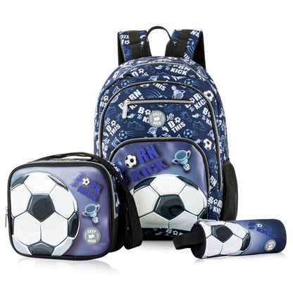 EAZY KIDS 18 inch Set of 4 Backpack w/ Water Bottle, Lunch Bag and Pencil Case - Football