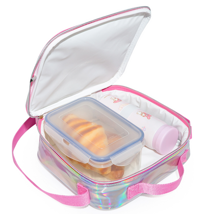 EAZY KIDS - 18 inch School Bag, Glitter Bento Box, Lunch Bag, Pencil Case, Set of 4 - Girl Power Pink