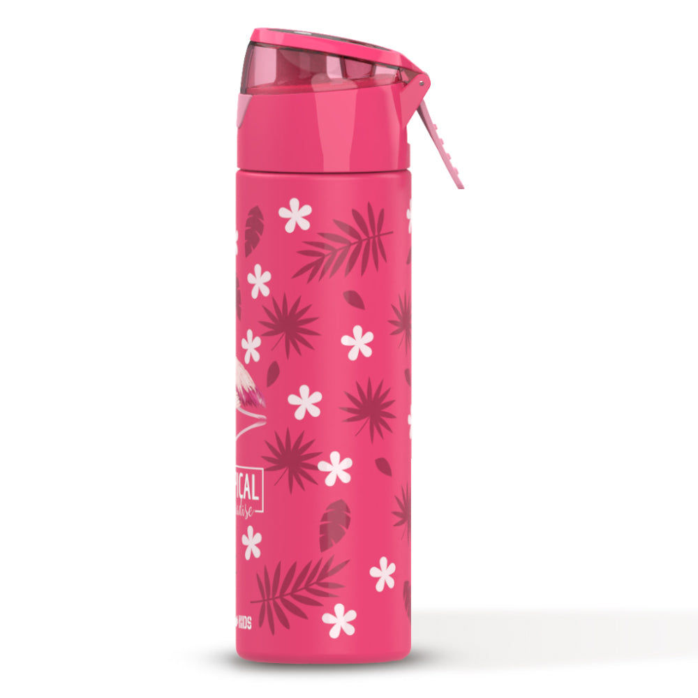 EAZY KIDS 17Inch Set of 4 School Bag with Stainless Steel 640ml Water Bottle, Lunch Bag and Pencil Case - Tropical Pink