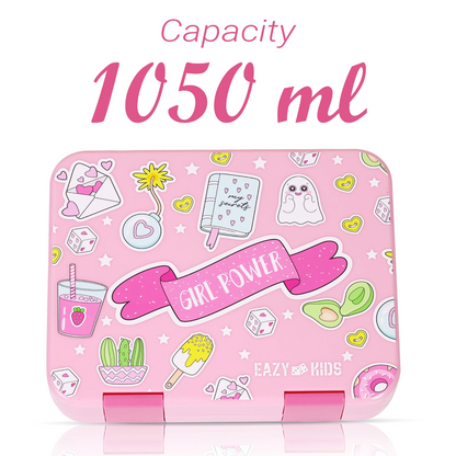 EAZY KIDS - 18 inch School Bag, Bento Box, Stainless Steel 640ml Water Bottle, Lunch Bag, Pencil Case, Set of 5 - Girl Power Pink