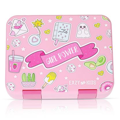 EAZY KIDS - 18 inch School Bag, Bento Box, Stainless Steel 640ml Water Bottle, Lunch Bag, Pencil Case, Set of 5 - Girl Power Pink