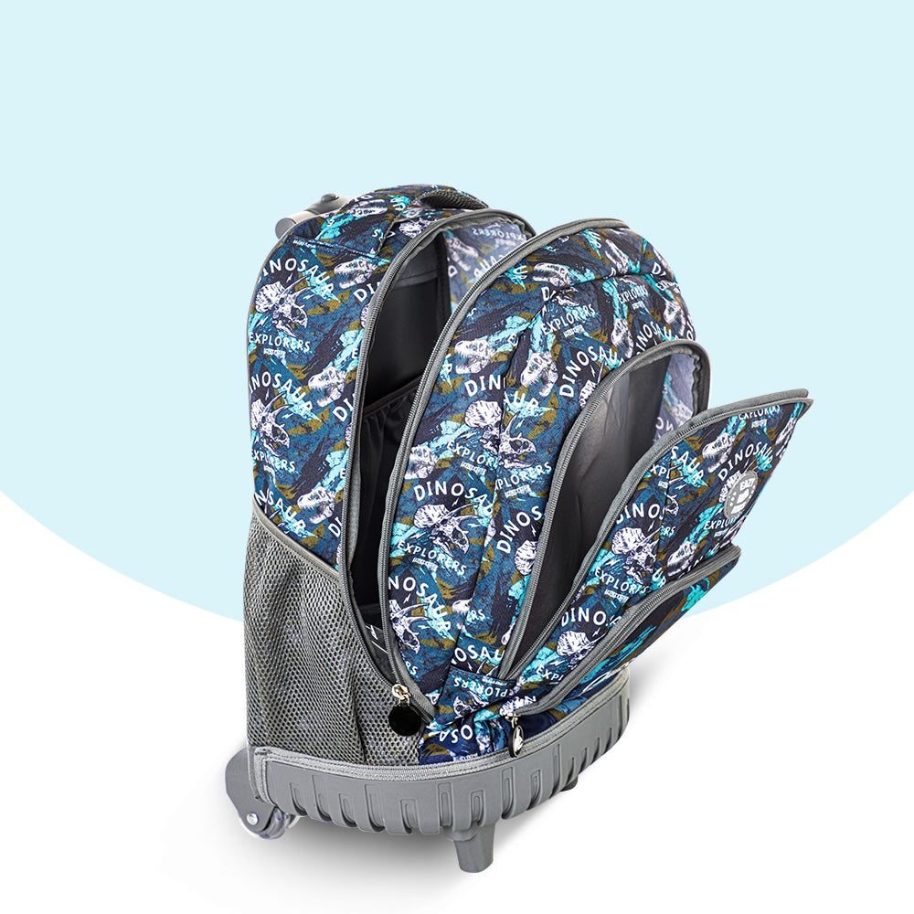 EAZY KIDS 18 inch Set of 8 Trolley Backpack w/Lunch Bag and Pencil Case-T Rex