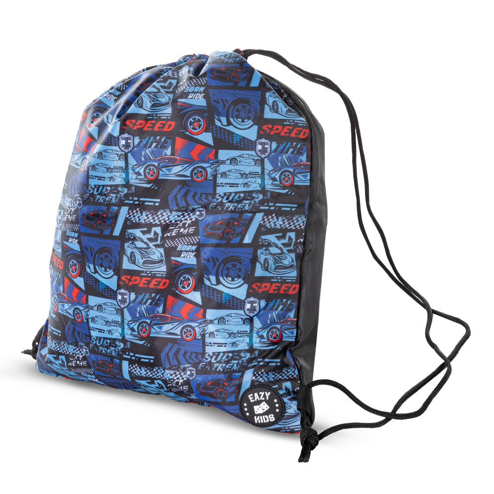 EAZY KIDS 18 inch Set of 9 Backpack w/4 Wheel Trolley, Lunch Bag and Pencil Case - Car Racing