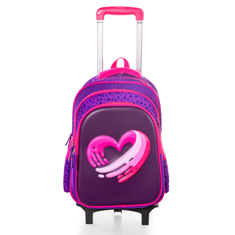 EAZY KIDS School Bag 16 inch w/Trolley - Love & Hugs Purple
