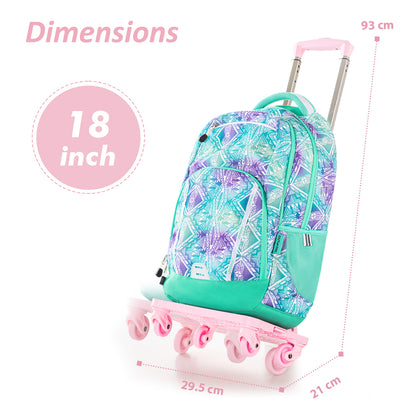 EAZY KIDS 18 inch School Bag w/4 Wheel Trolley - Geometrical Green