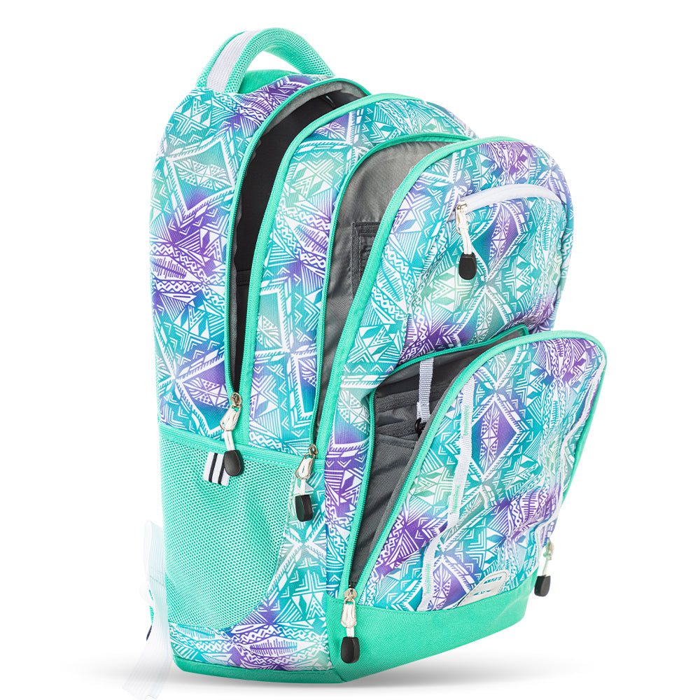 EAZY KIDS 18 inch School Bag w/4 Wheel Trolley - Geometrical Green