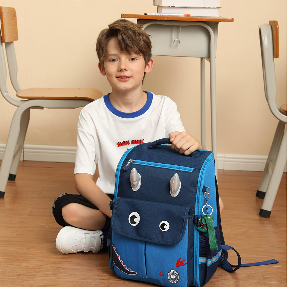 EAZY KIDS Dinosaur School Bag wt Trolley - Blue