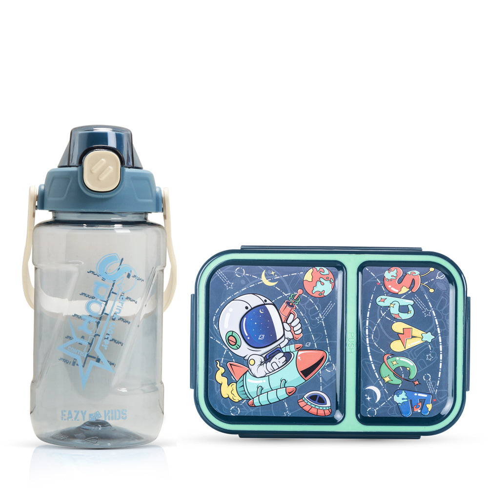NOVA KIDS 2 Compartment Bento Lunch Box w/ Water Bottle - Astronaut Green