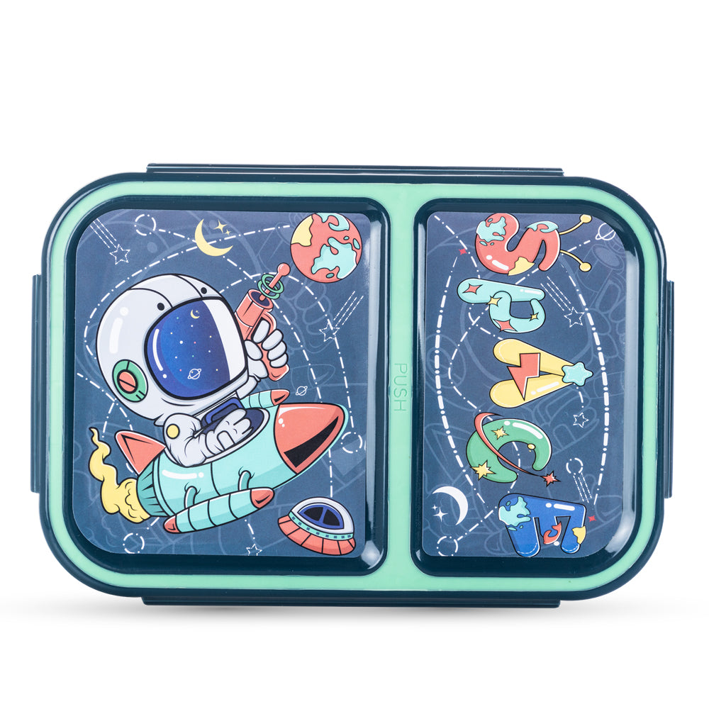 NOVA KIDS 2 Compartment Bento Lunch Box w/ Water Bottle - Astronaut Green