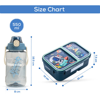 NOVA KIDS 2 Compartment Bento Lunch Box w/ Water Bottle - Astronaut Green