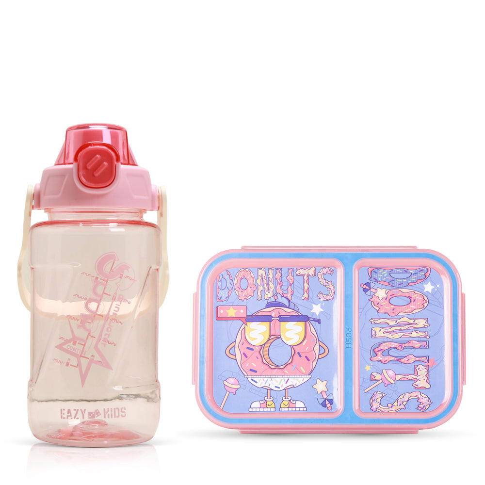 NOVA KIDS 2 Compartment Bento Lunch Box w/ Water Bottle - Donut Pink