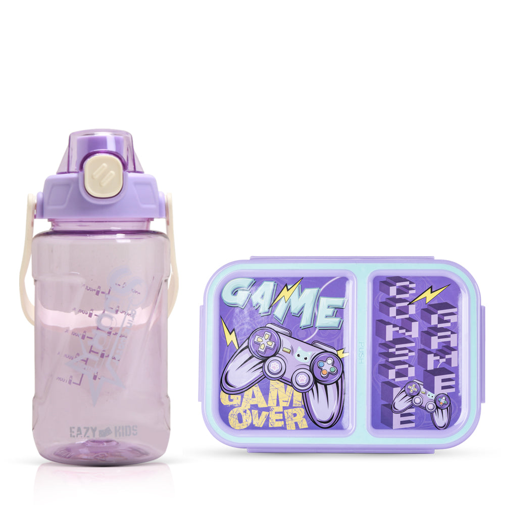 NOVA KIDS 2 Compartment Bento Lunch Box w/ Water Bottle - Gamer Mauve