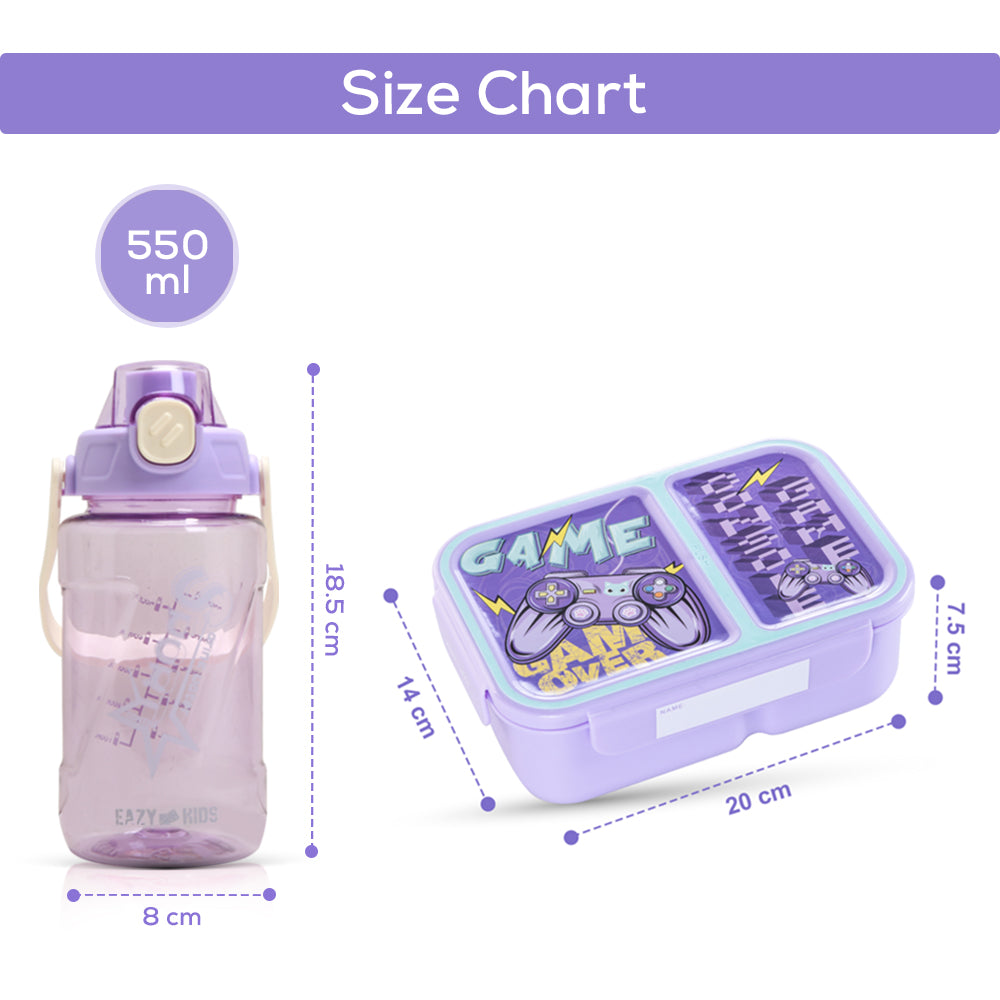 NOVA KIDS 2 Compartment Bento Lunch Box w/ Water Bottle - Gamer Mauve