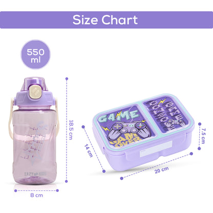 NOVA KIDS 2 Compartment Bento Lunch Box w/ Water Bottle - Gamer Mauve